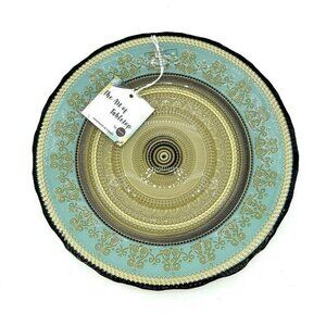 Turkish Glass 11" Entrée Plates Hand Painted Oriental Pattern Set of 4 NWT Blue